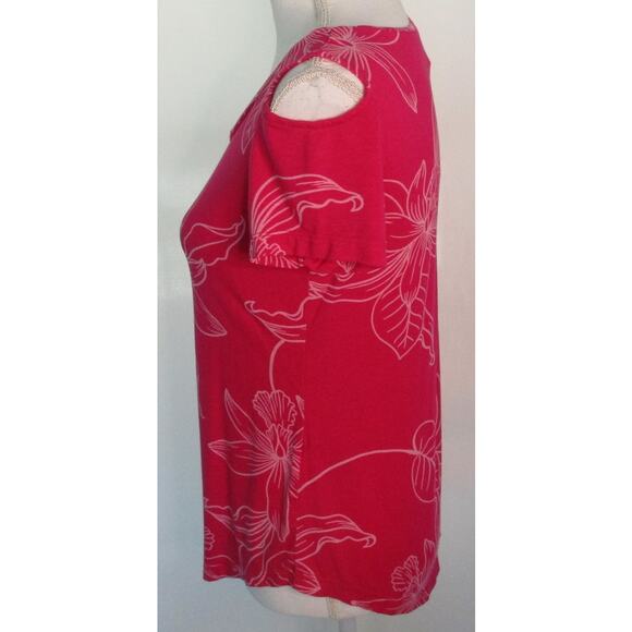 JM Collection Women's Petite Pink Floral Peek A Boo Shoulder  T-shirt Size SP - Picture 4 of 10